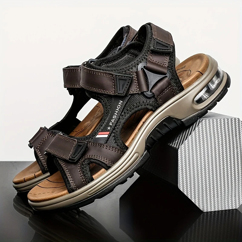 Men's Orthopedic Leather Sandals – Breathable, Adjustable, Air Cushion
