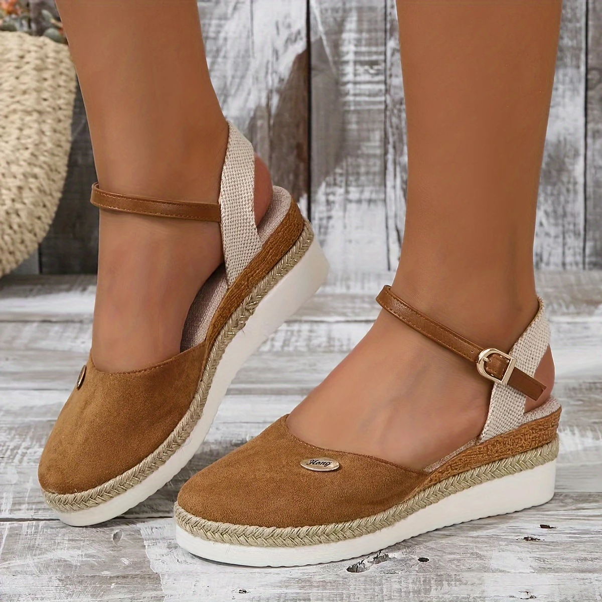 Orthopedic Colorblock Wedge Sandals for Women, Comfortable Ankle Strap Slingback Shoes