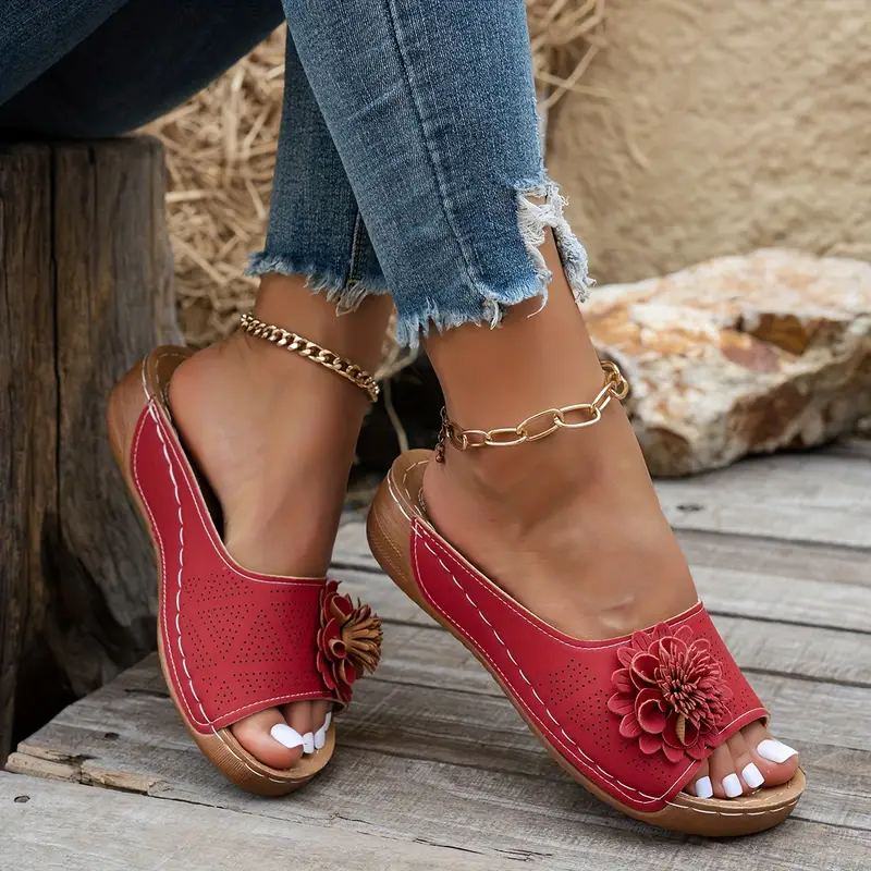 Women's Bohemian Wedge Sandals - 3D Floral Design Comfortable Walking Slippers, Summer Indoor and Outdoor Casual Fashion Sandals